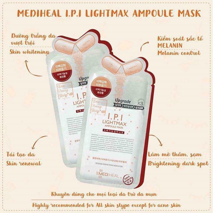 [Mã COSCOCOT3 -8% đơn 250K] Hộp 10 Mặt Nạ Chứa Tinh Chất I.P.I Giúp Sáng Da Mediheal Lightmax Ampoule Mask (27ml x 10)