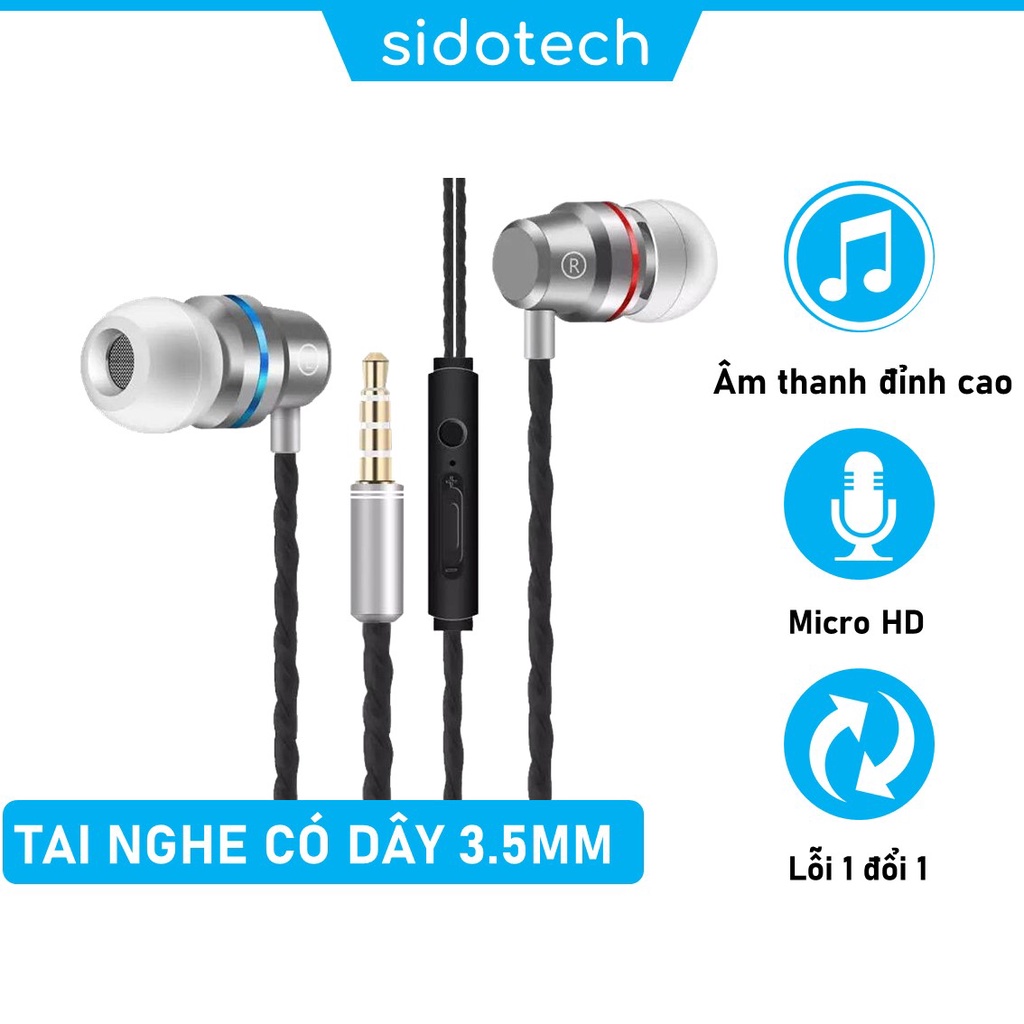 Tai nghe nhét tai có dây SIDOTECH Q5 vỏ kim loại siêu bass chuyên nghe nhạc EDM chơi game nghe nhạc thể thao chạy bộ