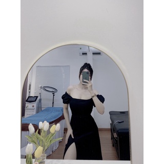 ĐẦM MIDI ĐEN ĐAN LƯNG XẺ ĐÙI