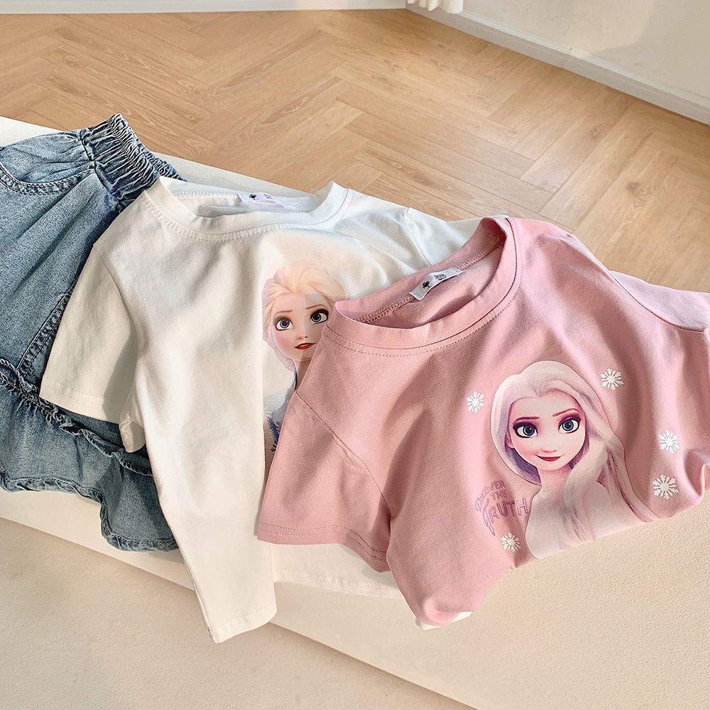 Áo Thun 100% Cotton Tay Ngắn In Họa Tiết Dễ Thương Phong Cách Phương Tây Thời Trang Mùa Hè Cho Bé Gái