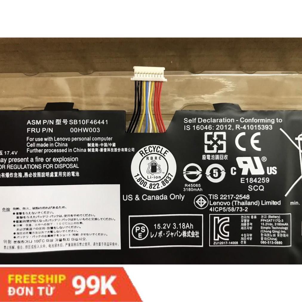 Pin (Original)50Wh Lenovo X1 Carbon Gen 2 2014 Gen 3 2015 00HW003 00HW002 Battery