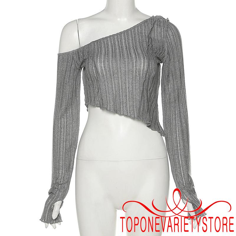 Áo croptop tay dài màu trơn thiết kế độc đáo thời trang quyến rũ cho nữ