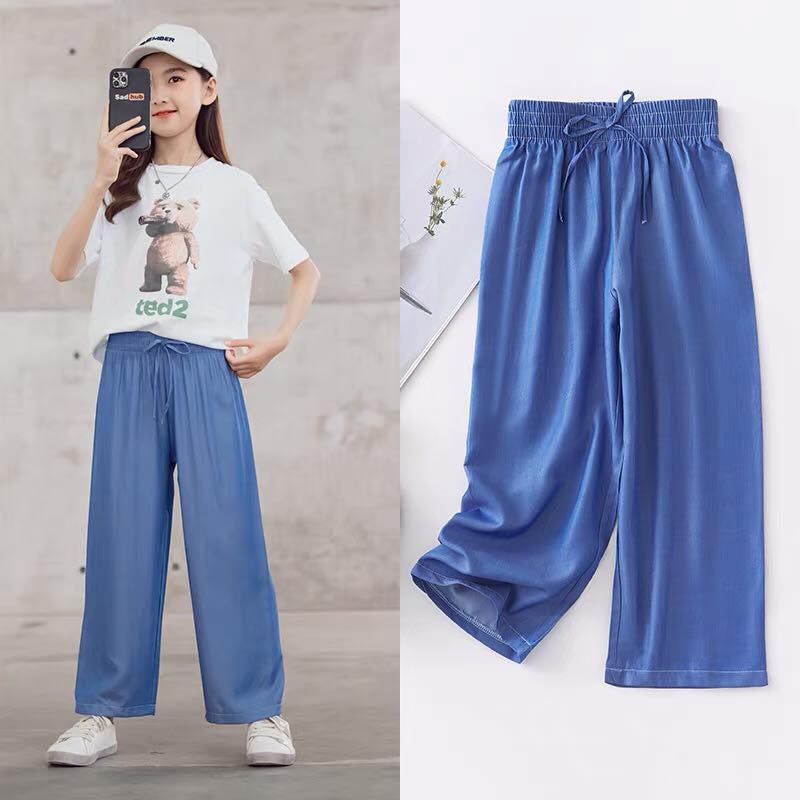 Quần bò suông cạp buộc cho bé gái chất jean giấy cao cấp bigsize Beeshop H2113