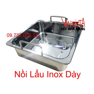 Nồi lẩu inox 1 đáy, xoong nấu lẩu hình vuông màu inox một ngăn