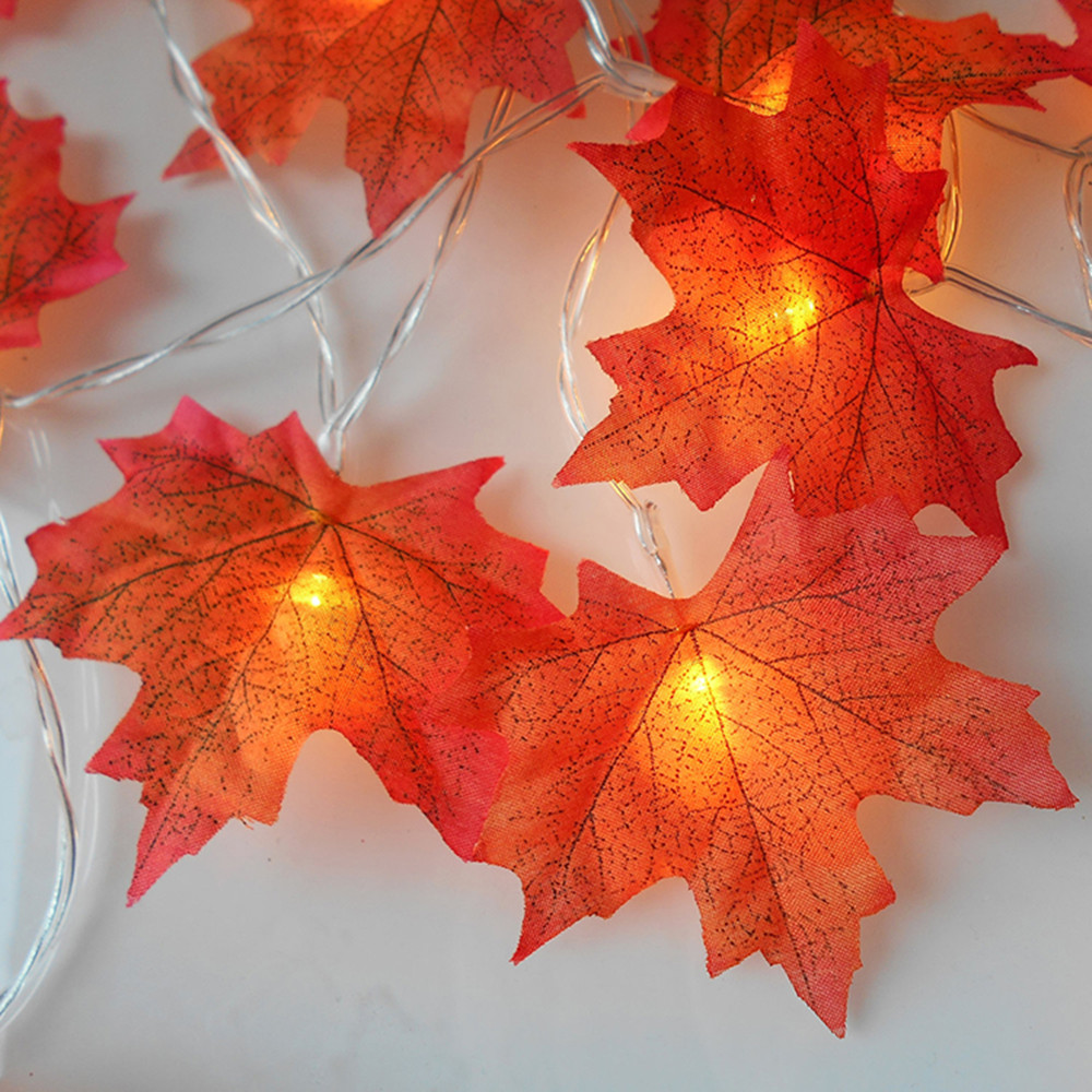 1.5/3m Fall Red Maple Leaf Pumpkin String Lights Garland/Halloween Christmas LED Warm Yellow Fairy Lights/Birthday Party Wedding Xmas Home INS Decorations