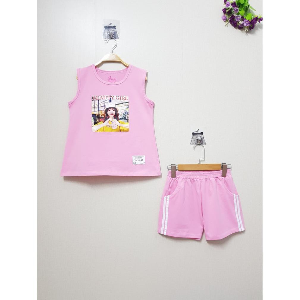 XB0286-A2 – Bộ bé gái cotton cộc tay, in hình cô gái, màu hồng nhạt, hiệu ILOVEKIDS, size nhỡ 8t-12t – Hàng Made In VN – No >>> top1shop >>> shopee.vn