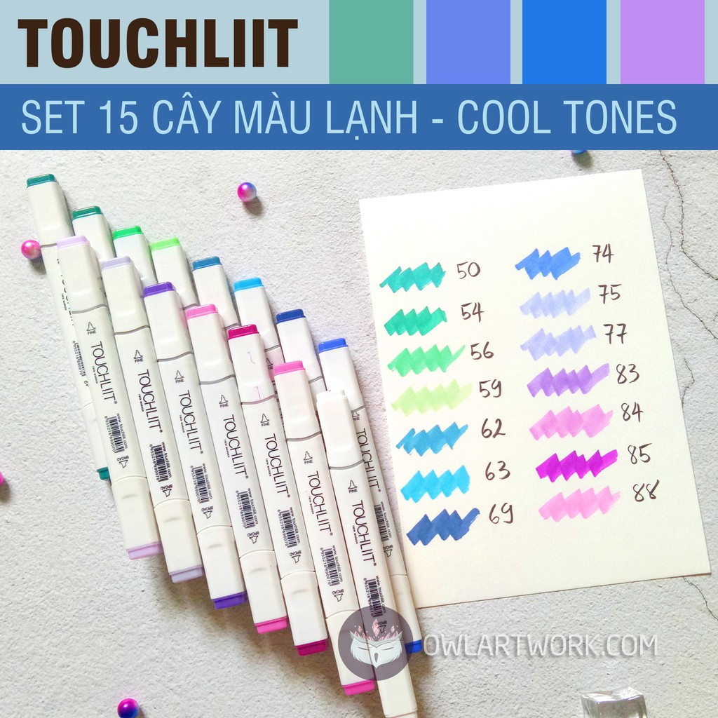 Bút Marker Touchliit 6: Bộ 15 Cây Theo Tone Màu - Tặng Túi Vải