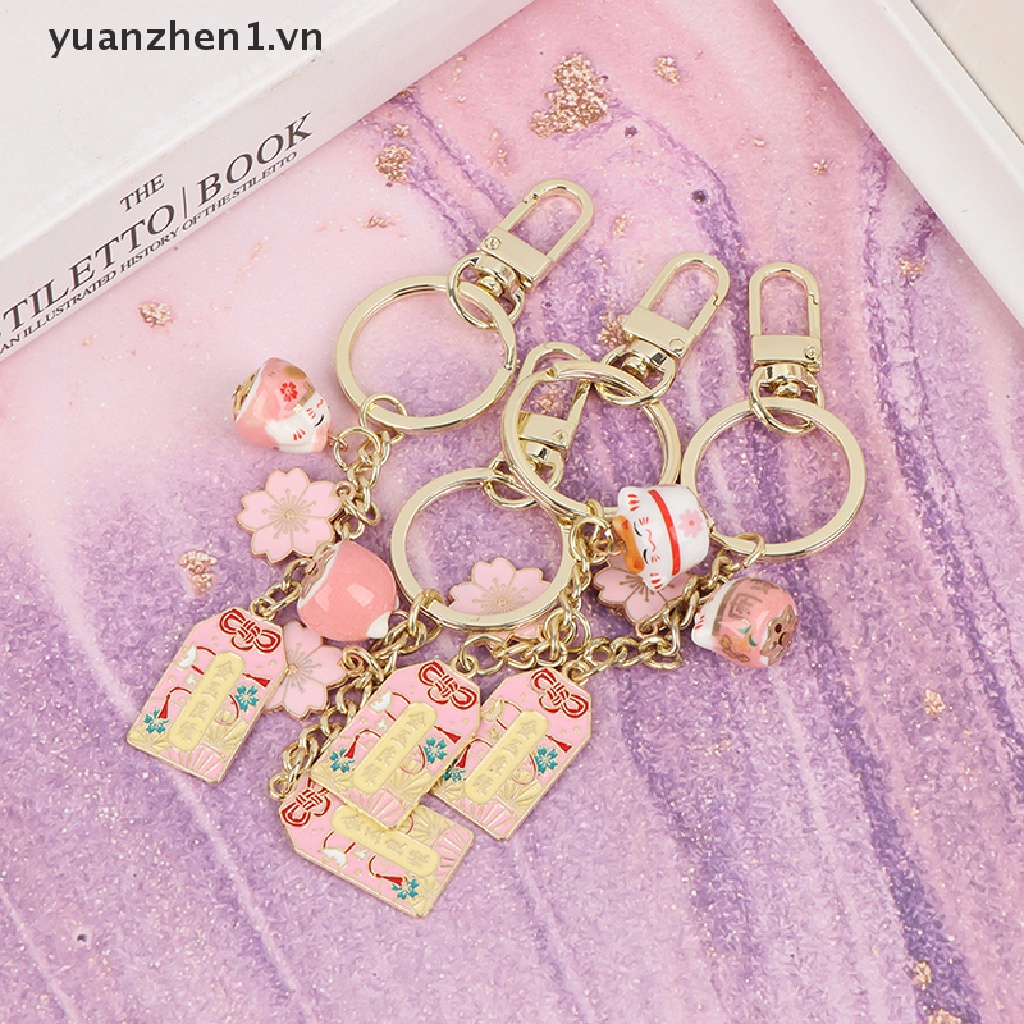 ZHEN Omamori Sakura Amulet Lucky Cat Keychain Cute Pendant Clothes Backpack Keyring .