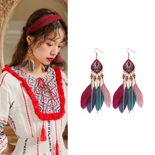Khuyên Tai Boho Lông Vũ , Hoa tai lông vũ boho vintage