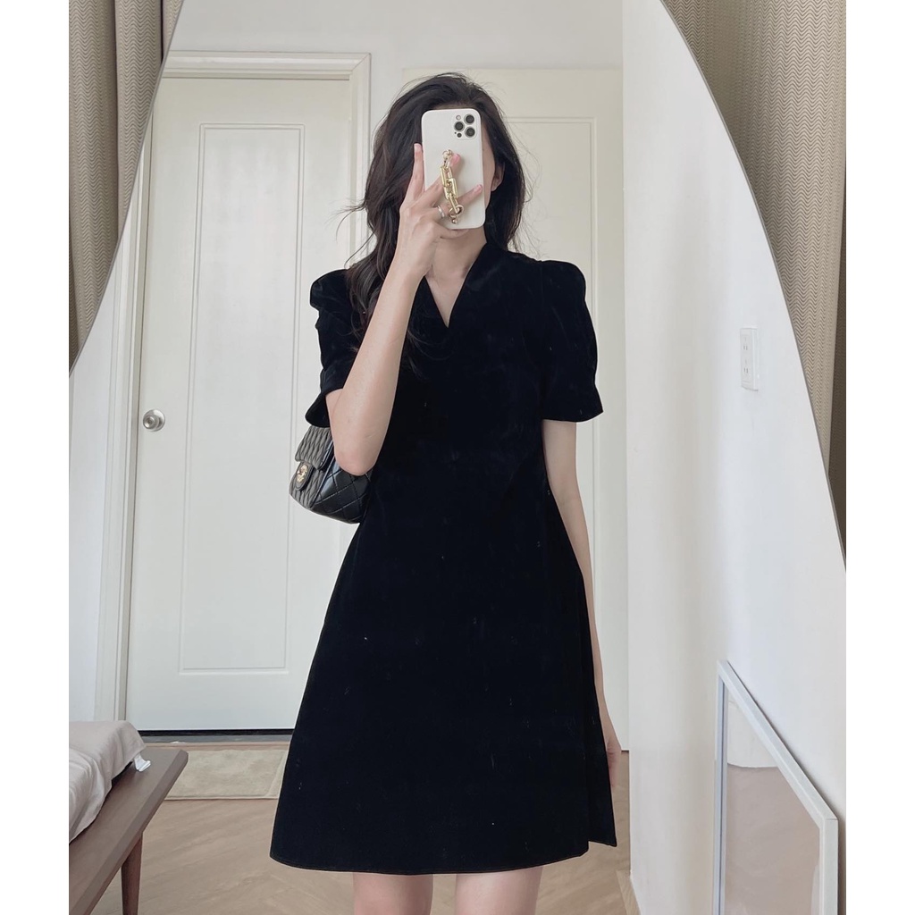 (ảnh thật) Audrey Váy nhung xòe cổ V 954 | BigBuy360 - bigbuy360.vn