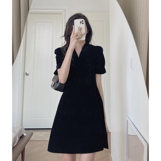 (ảnh thật) Audrey Váy nhung xòe cổ V 954