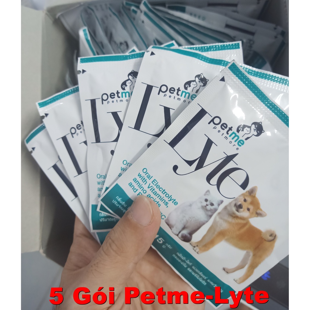 5 Gói Petme-Lyte - Oral Electrolyte Bổ Sung Muối Khoáng Hỗn Hợp Với Vitamin Và Protein Cho Chó Mèo Gói 15g