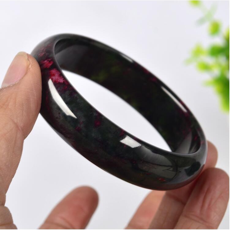 Vòng Tay Hạt Ngọc Bích Tự Nhiên 53-68mm Màu Đỏ Đen Thời Trang Cho Nữ