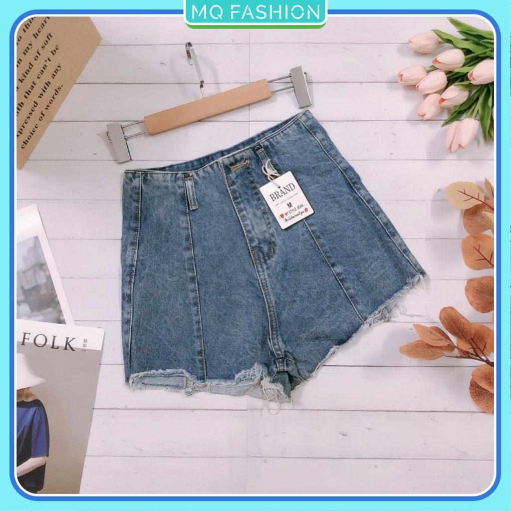 Quần short nữ jean dáng ôm mặc nhà rách lai cá tính, thiết kế phối sọc cách điệu siêu ngầu MQ Fashion Z01