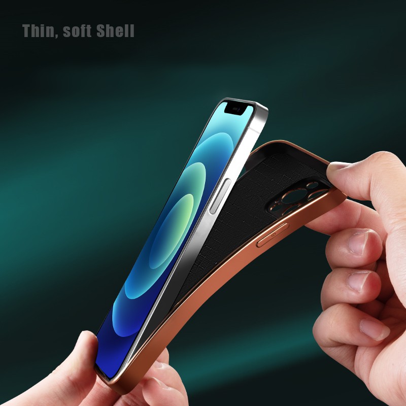 Ốp Điện Thoại Da Bò Siêu Mỏng Mạ Vàng Sang Trọng Chống Sốc Cho Iphone 12 11 Pro Max X Xr Xs Se 2020 7 8 Plus 12 | BigBuy360 - bigbuy360.vn