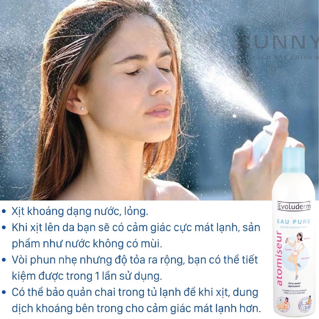 Xịt khoáng Evoluderm  Atomiseur 150ml dưỡng ẩm, cấp nước và làm dịu cho da