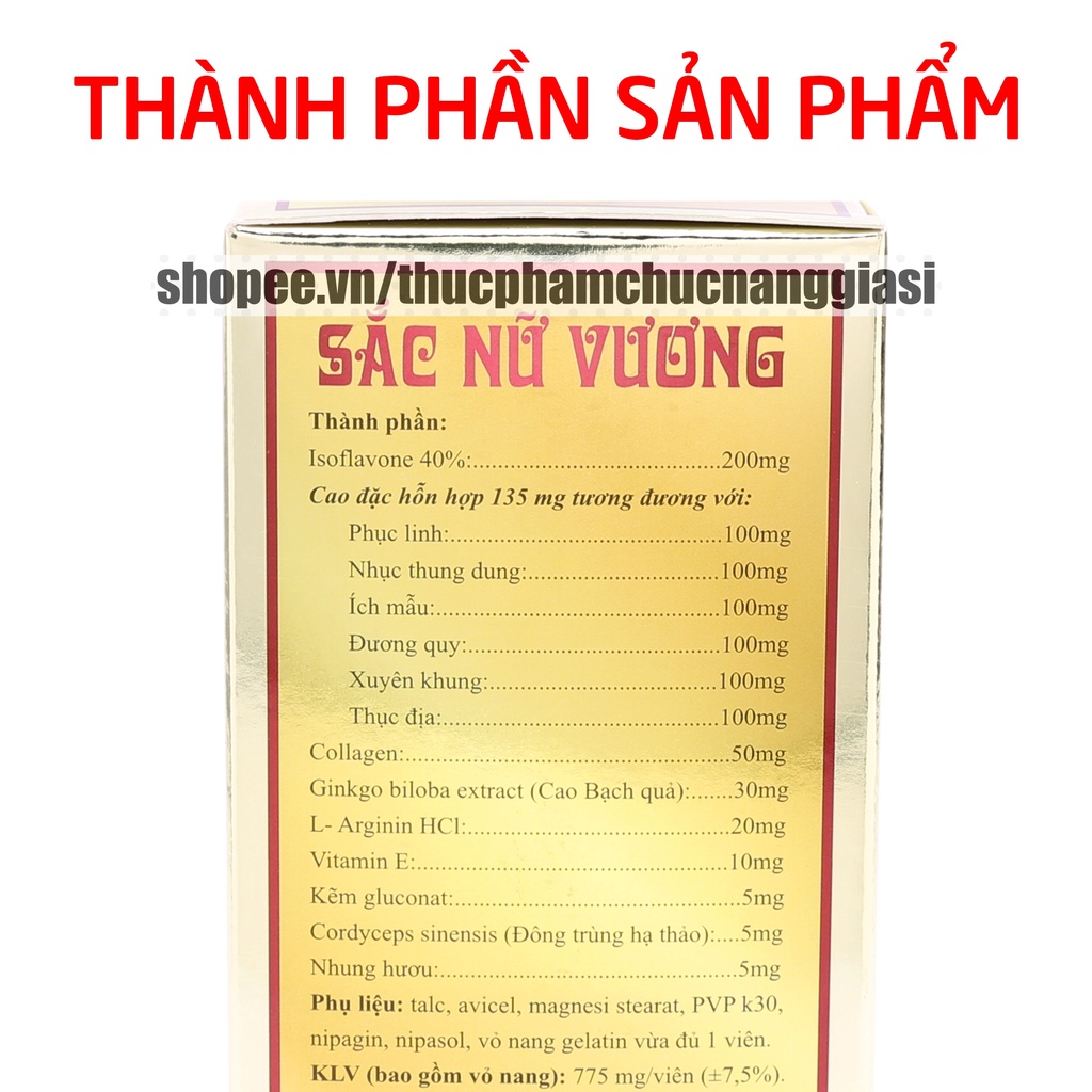 Tăng cường sinh lý nữ Sắc Nữ Vương isoflavon, collagen cân bằng nội tiết tố nữ, đẹp da - Hộp 60 viên
