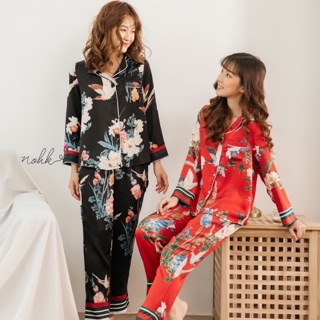 Bộ lụa dài tay hoạ tiết hạc - NOHK