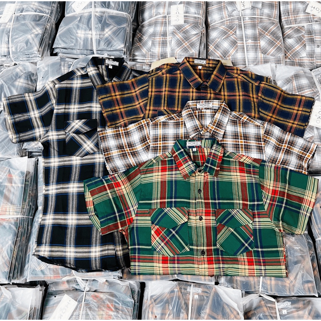 Áo Sơ Mi Nam Tay Ngắn Vải Nỉ Caro Siêu Mềm Có Túi Hộp Phối Sọc Trơn Phong Cách Trẻ Trung Hot Trend Mới [NEW UNISEX]