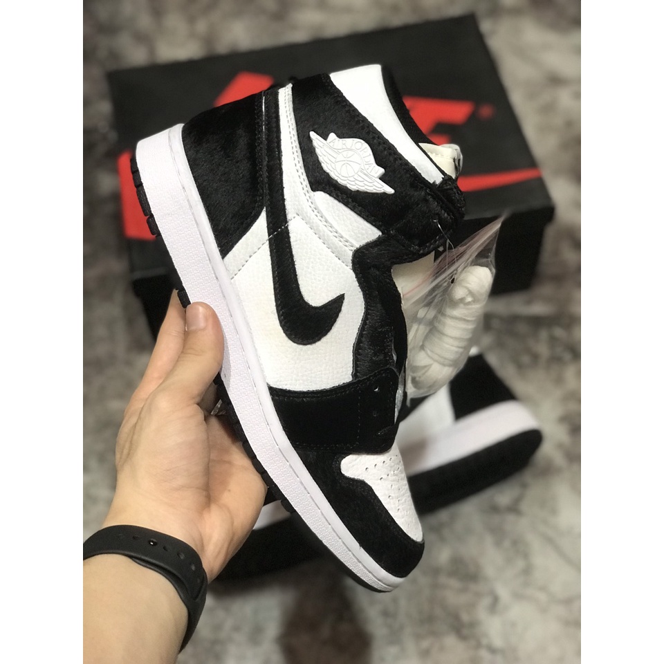 [KELLY SNEAKERS] Giày Thể Thao Sneaker Jordan 1 High Panda Lông Đen Trắng Cao Cổ (Ảnh Thật + Hàng Sẵn)