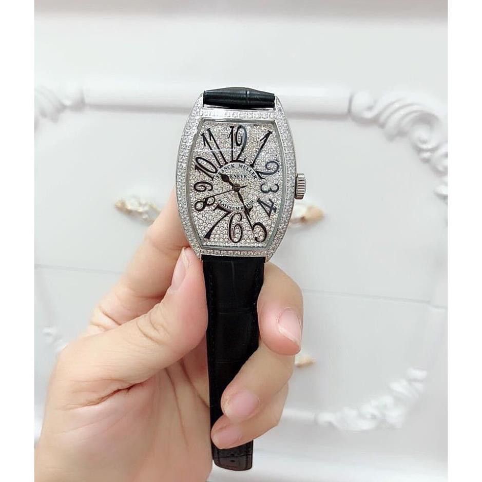 (Thẻ bảo hành 12 tháng) (Franck muller) Đồng hồ nữ Franck muller full đá, dây da cao cấp  - Frank muller geneve