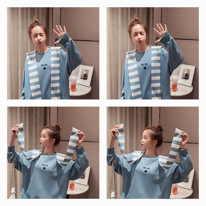 Áo sweater Cotton Dáng Rộng Kèm Khăn Choàng Thời Trang Thu Đông Phong Cách Hàn Quốc Cho Nữ