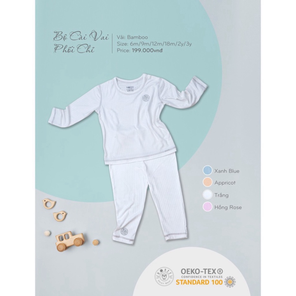 Bộ dài tay cài vai trẻ em hãng Hrnee vải sợi sồi cao cấp cổ tròn - BST HRNEE