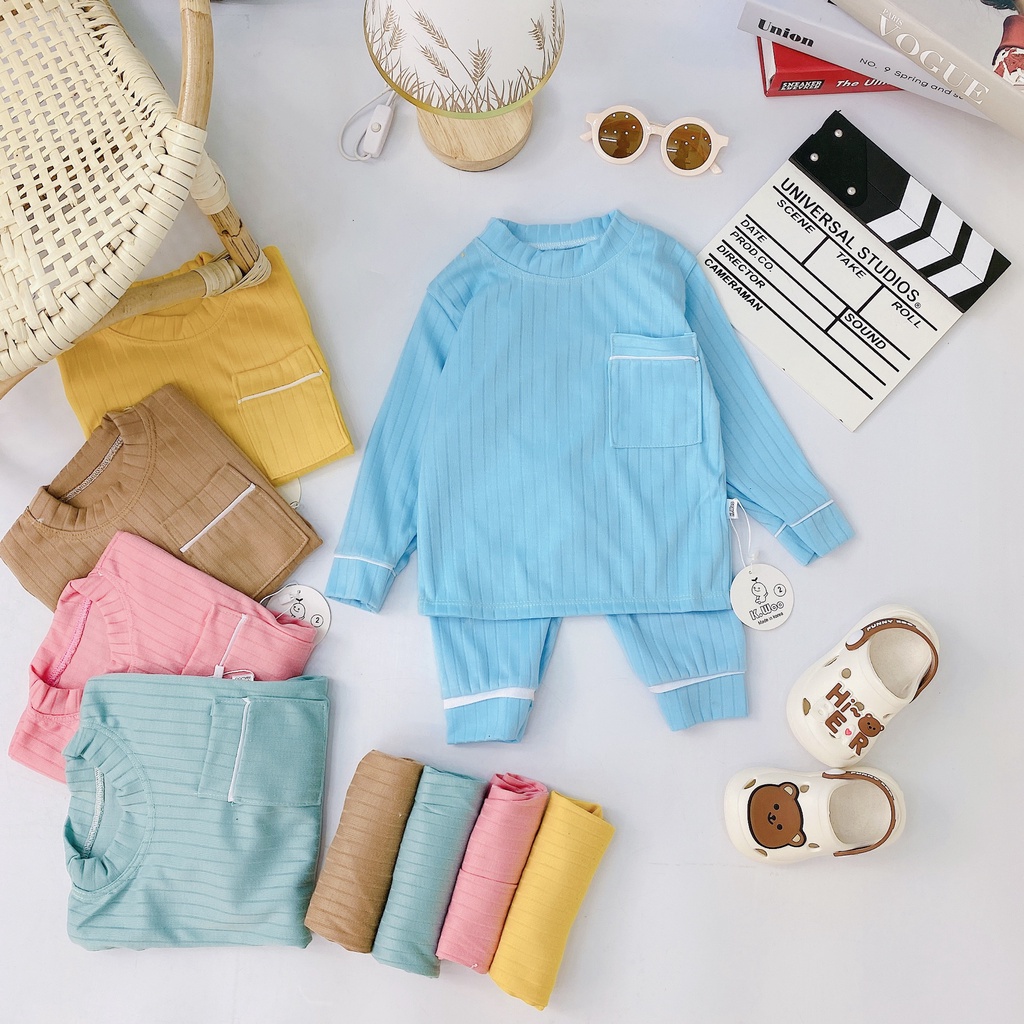 Bộ dài tay thu đông cao cấp cho bé trai bé gái sơ sinh 6-16kg, vải len tăm xuất xịn nhiều màu xinh - BO81