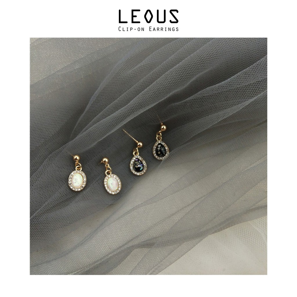 Khuyên tai kẹp không bấm lỗ chốt điều chỉnh K037 bằng hợp kim mạ vàng hình giọt nước đính đá dáng midi Leous Accessories