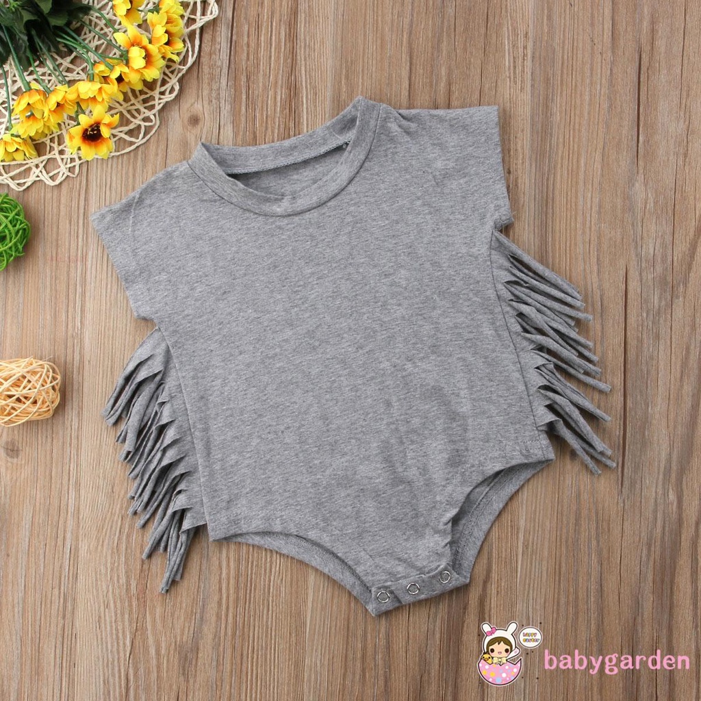 Áo Liền Quần Tua Rua Màu Trơn Hợp Thời Trang Cho Bé Gái