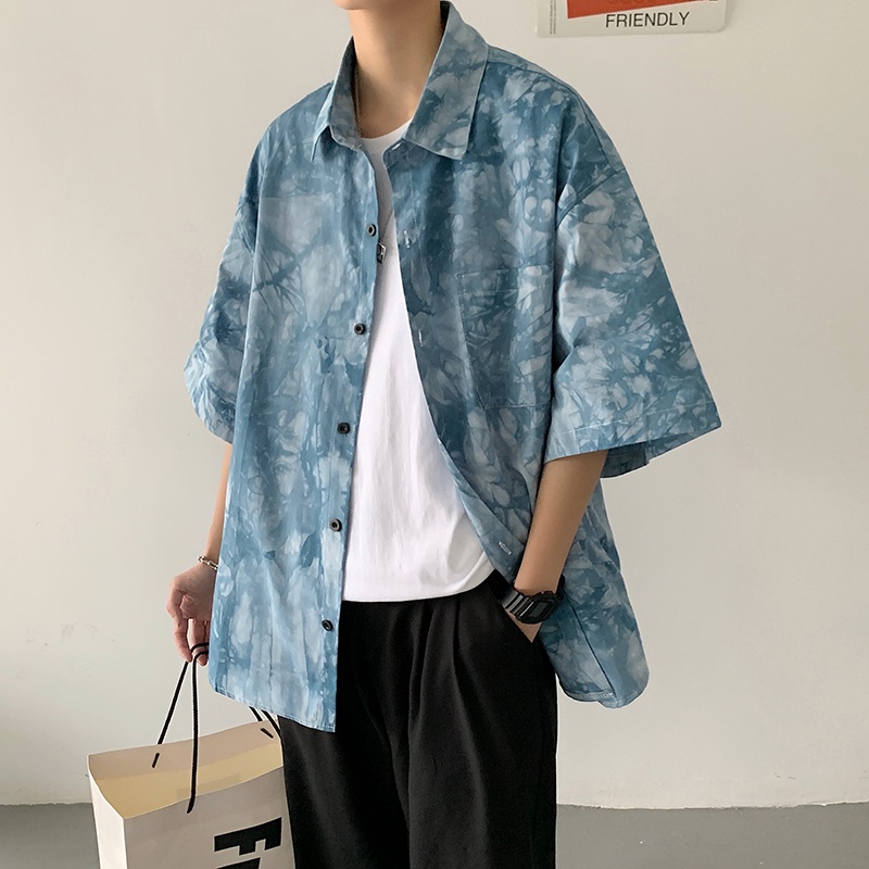 Áo Sơ Mi Nam Tay Ngắn Dáng Rộng Màu Nhuộm Phong Cách Hàn Quốc Thời Trang Mùa Hè Size M-2XL
