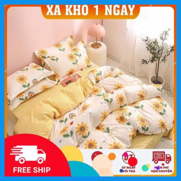 Chăn ga gối cotton poly hoa hướng dương nhập khẩu bộ 4 món Chăn, ga , 2 vỏ gối