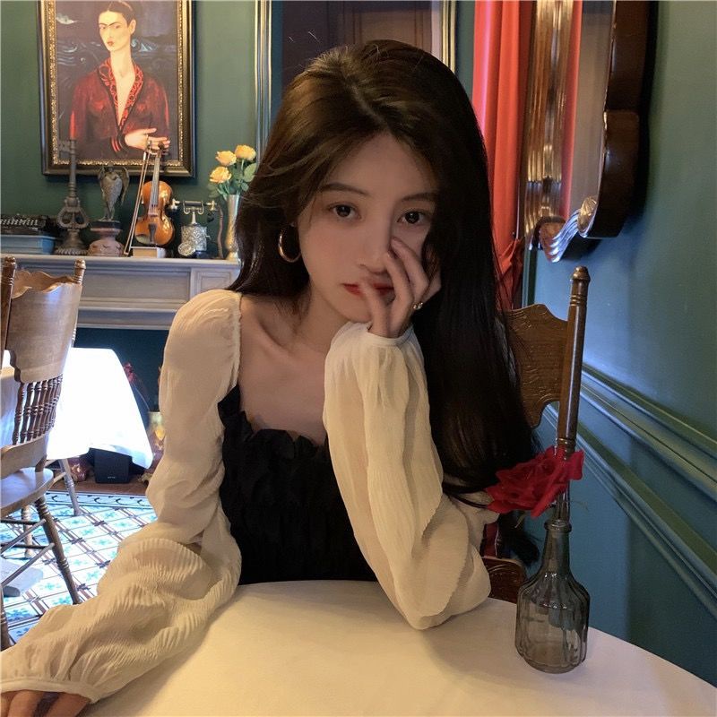 Áo sơ mi IELGY dài tay cổ vuông phong cách Pháp thời trang cho nữ