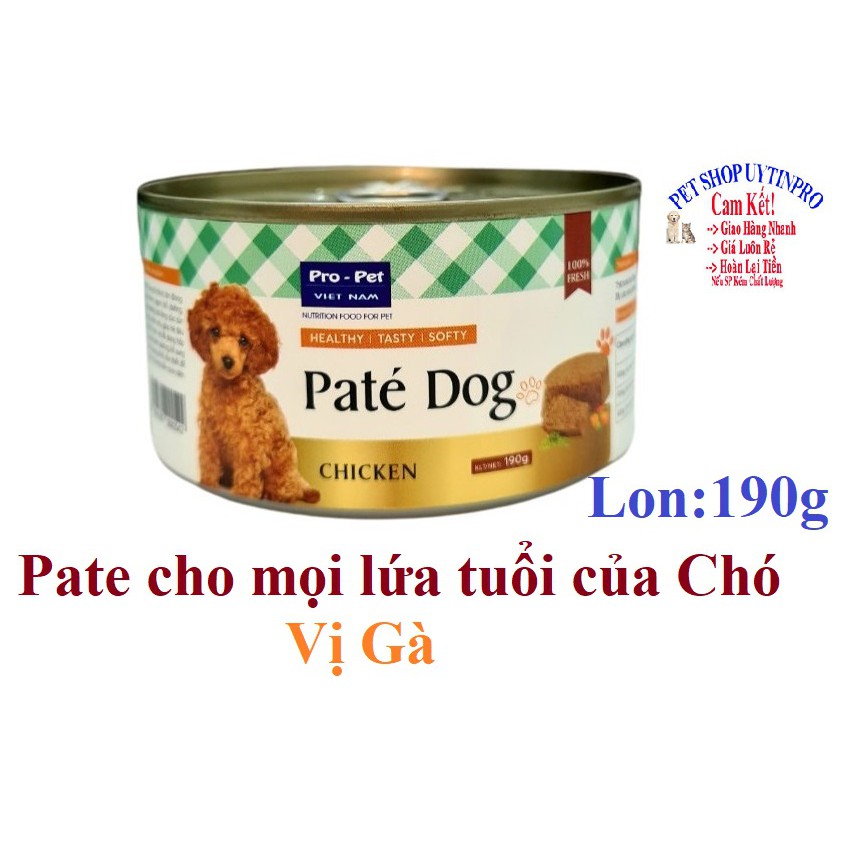 PATE CHO CHÓ MỌI LỨA TUỔI Pro-Pet Vị thịt gà Lon 190g Xuất xứ Việt Nam