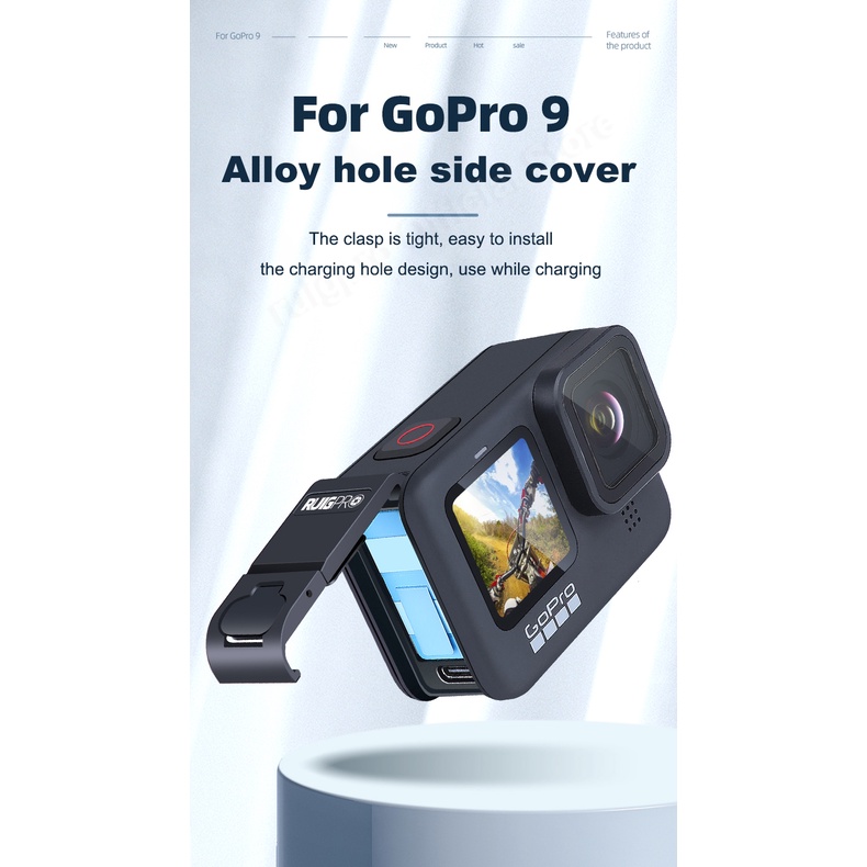 Nắp đậy pin bằng hợp kim nhôm màu đen loại C có nắp tháo rời cho GoPro Hero 10 9 go9