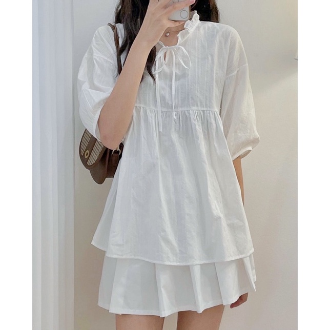 áo babydoll cổ bèo tiểu thư A256 quảng châu Thời trang Xmin huongmitxu | BigBuy360 - bigbuy360.vn