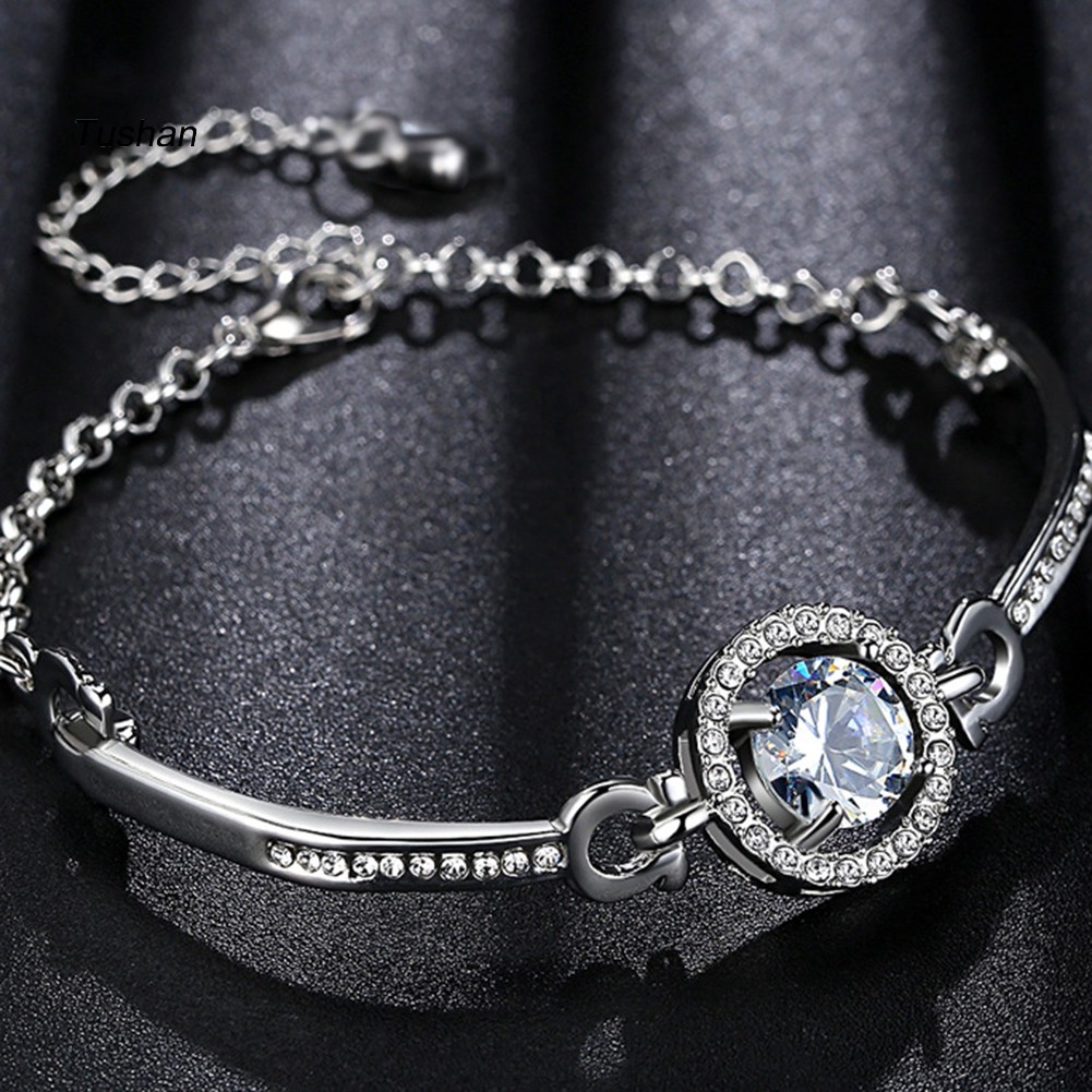 TUSH_Luxury Cubic Zirconia Inlaid Adjustable Chain Bracelet Bangle Women Jewelry Gift