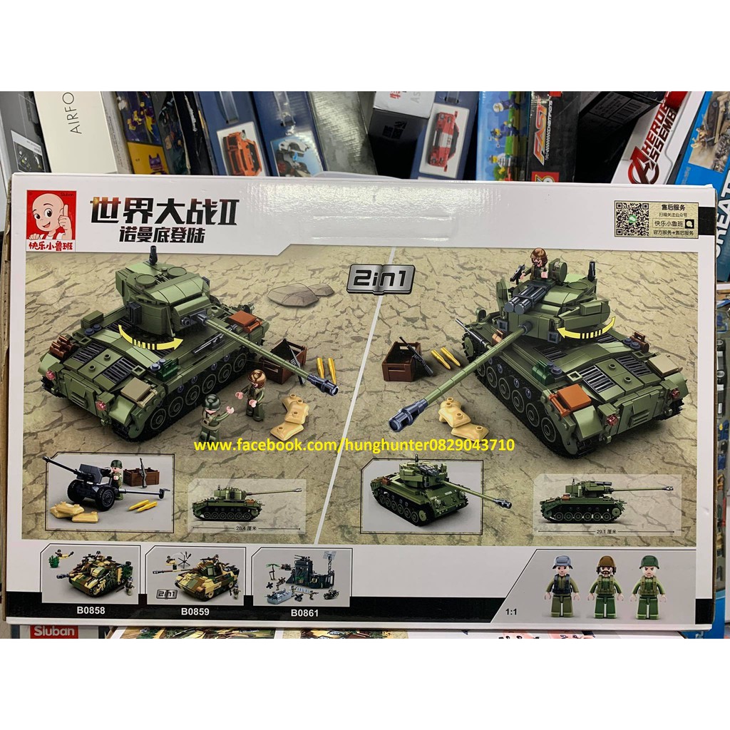 Sluban m38 b0860 Army WW II Bộ đồ chơi lắp ráp Xe Tank 2 in 1 : M26E1 và M26E4 của quân đồng minh 742 chi tiết