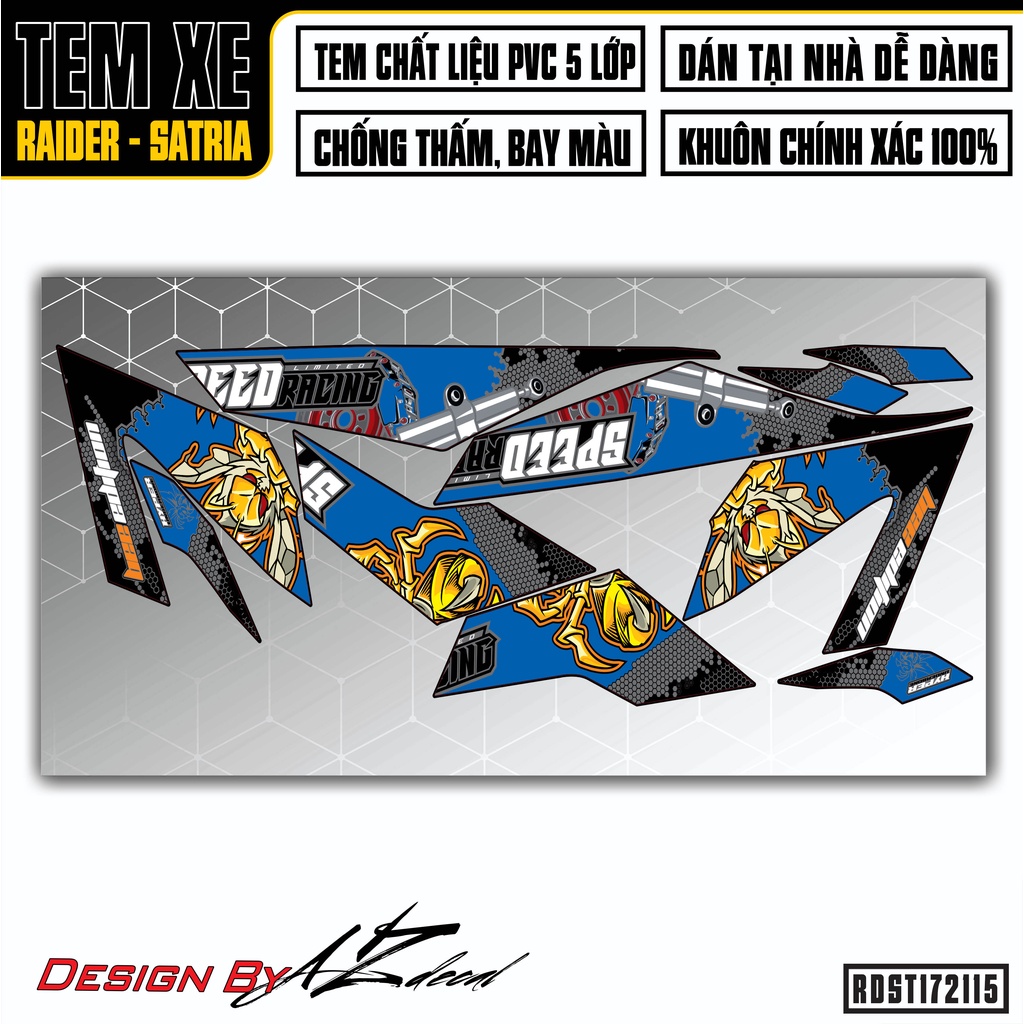 Tem Rời Xe Suzuki Raider - Satria Mẫu SPeed Racing | RDST172115 | Chất Liệu Decal PVC Chống Nước, Đa Dạng Màu Tem Cho Xe
