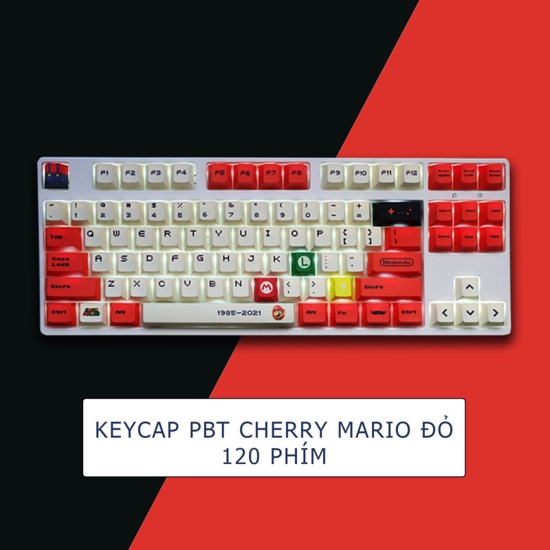 Set Keycap Thick Cherry Mario Đỏ 119 Phím PBT Dye_Sub
