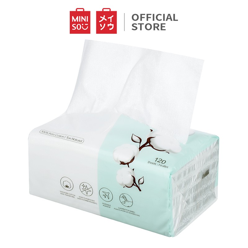 Khăn ướt làm sạch dịu nhẹ dạng hộp Miniso 120 tờ 100g (Màu trắng)