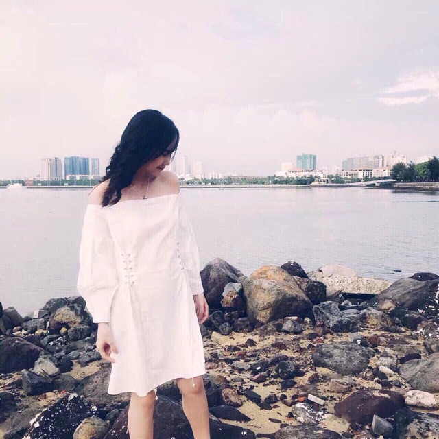 Đầm dự tiệc trễ vai buộc nơ eo duyên dáng / BIG SALE | BigBuy360 - bigbuy360.vn