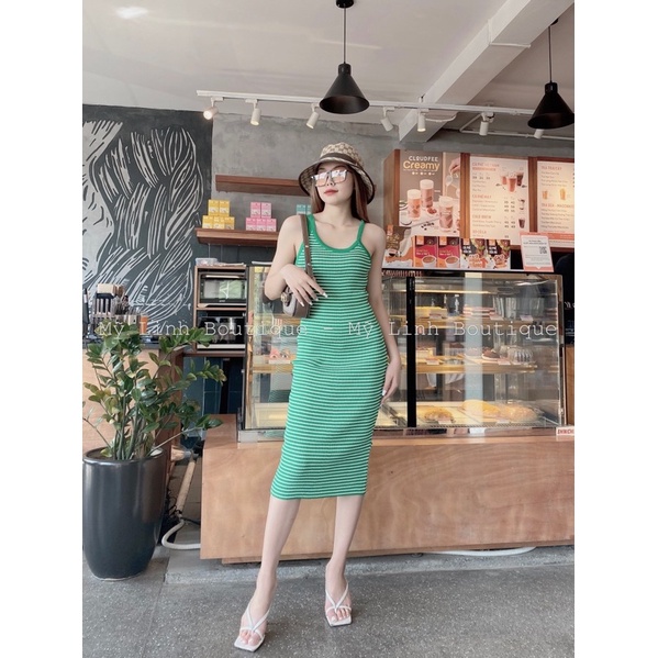 VÁY BODY KẺ XANH 2 DÂY