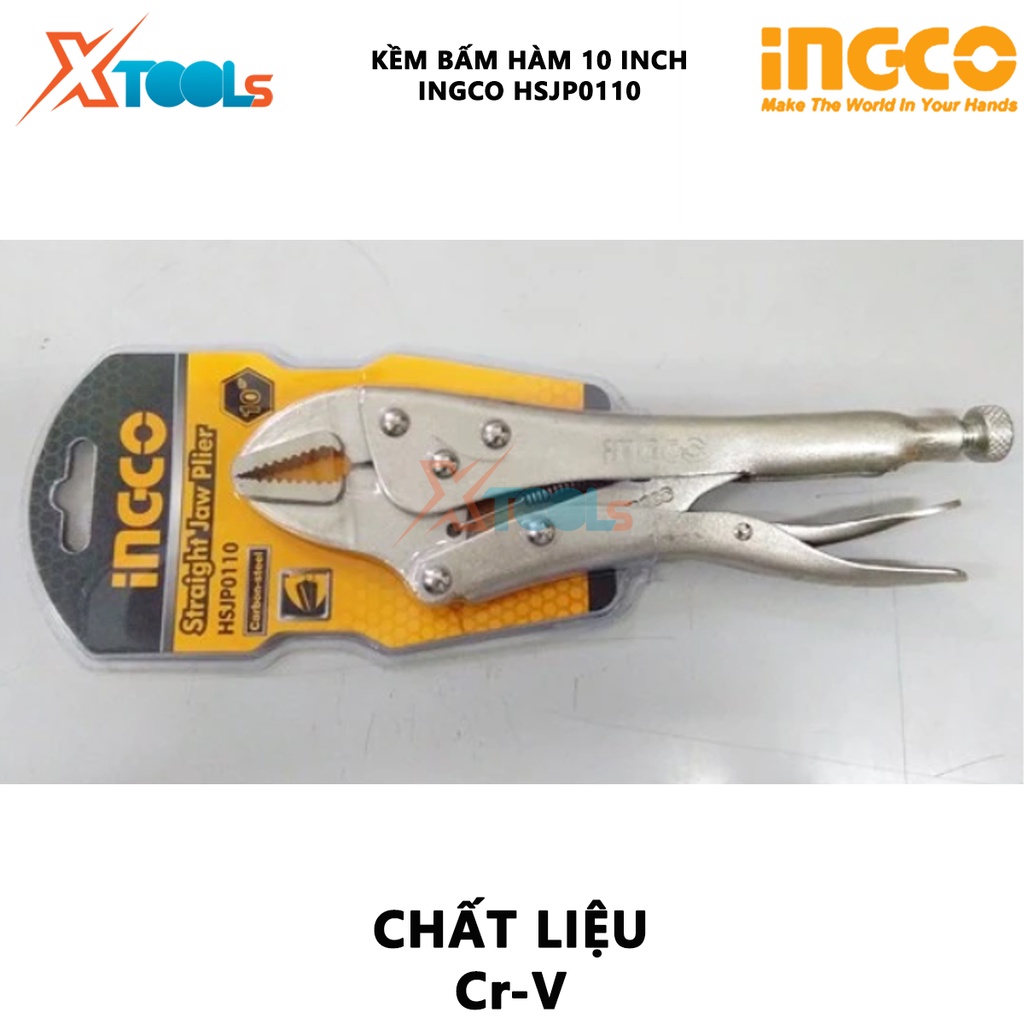 Kìm bấm hàm INGCO HSJP0110 | kiềm chết size 10inch dùng chất liệu thép Cr-V, mạ Niken 30/T, kìm được sử dụng để cắt, kẹp