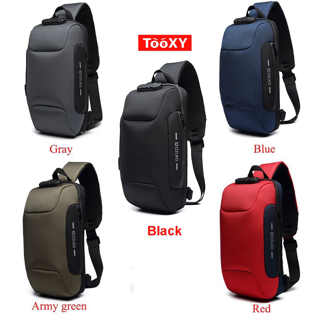 Túi đeo chéo OZUKO không thấm nước chống trộm có cổng USB thời trang cho nam | BigBuy360 - bigbuy360.vn