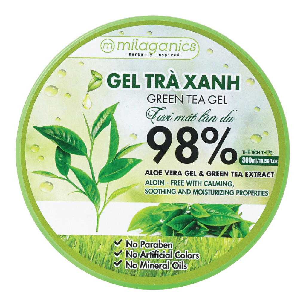 Gel Trà Xanh Cấp Ẩm Da, Giảm Mụn Từ Tinh Dầu Trà Xanh Tự Nhiên MILAGANICS 300ml (Hũ)