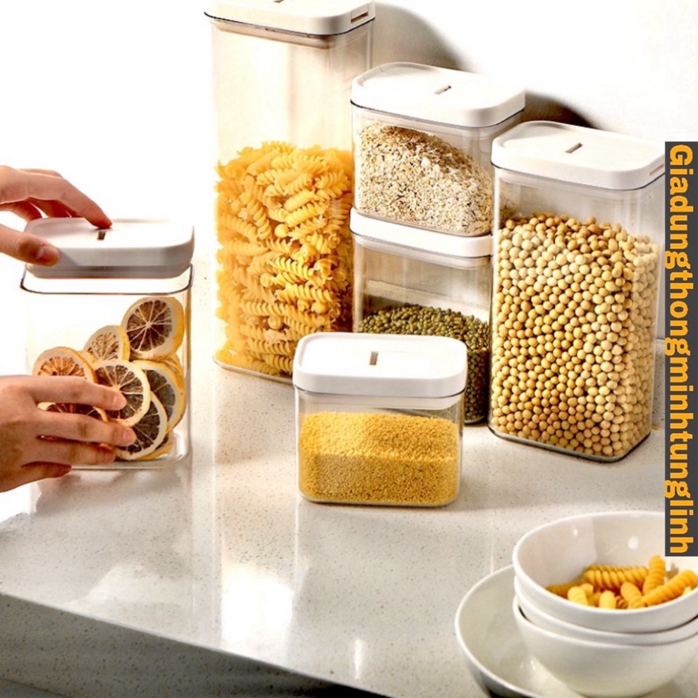 Lọ Đựng Gia Vị, Hộp Bảo Quản Đồ Khô Trong Suốt - Hũ Ngũ Cốc Nắp Kín bằng nhựa Chống Ẩm Mốc Dành Cho Nhà Bếp
