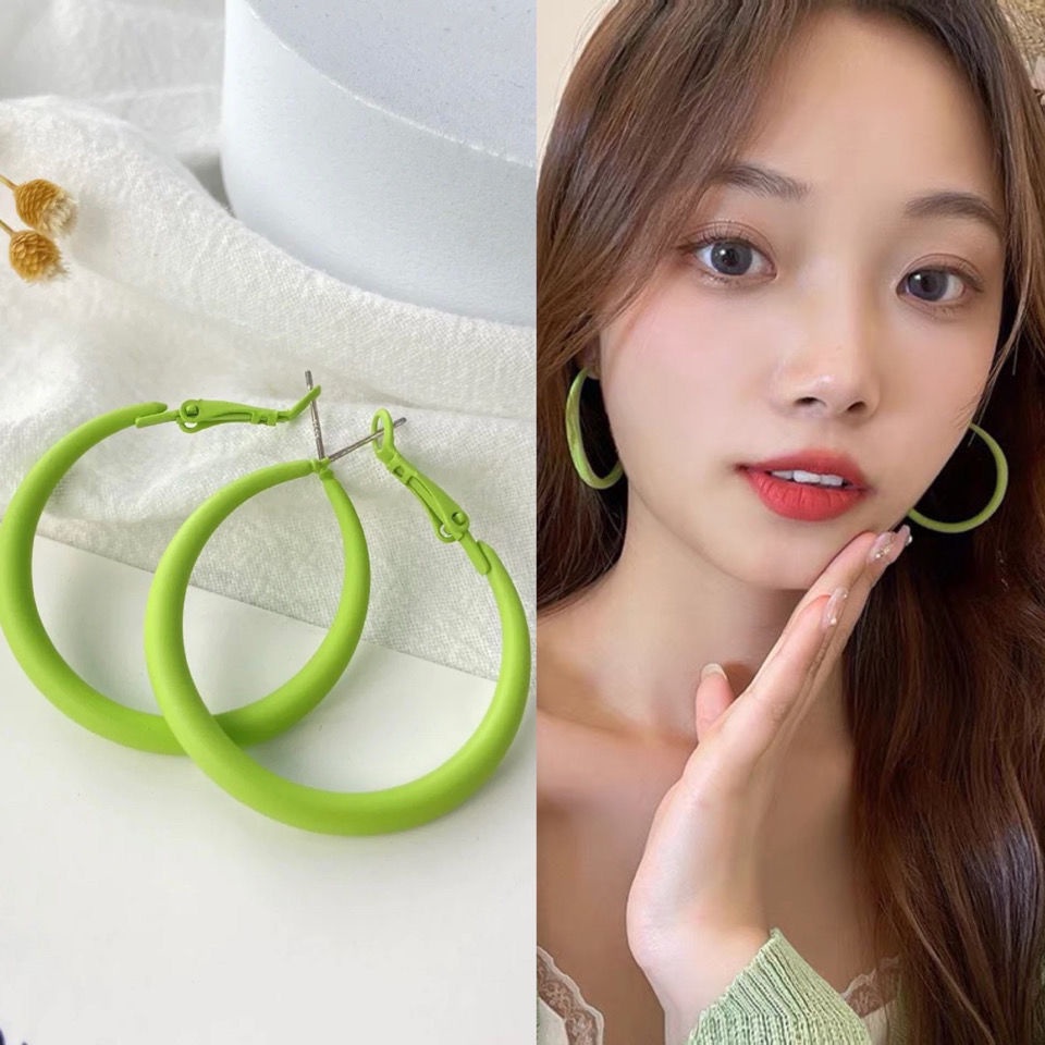 Jiashucheng Khuyên Tai Tròn Màu Kẹo Ngọt Phong Cách Mới Mùa Hè Màu Xanh Lá Cây Xanh Dương Khí Chất Cao Cấp