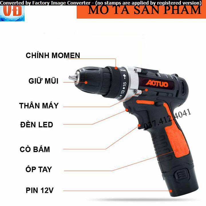 Máy khoan bắt vít dùng pin Aotuo 12V, Máy bắt vít tay cầm momen xoắn