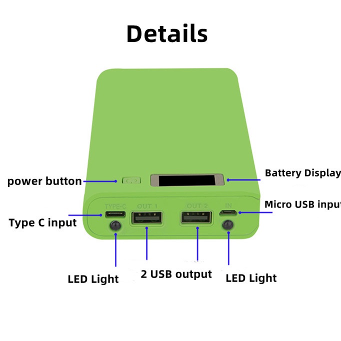 Vỏ pin sạc dự phòng có thể chứa 8 * pin 18650 DIY với 2 Đầu ra USB có đèn LED